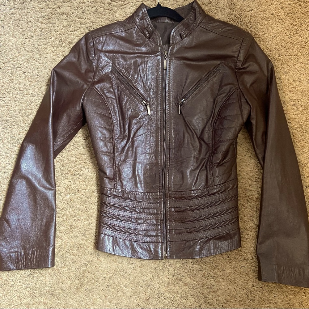 Beautiful Brown Genuine Leather Jacket, Size S - Excellent Condition!